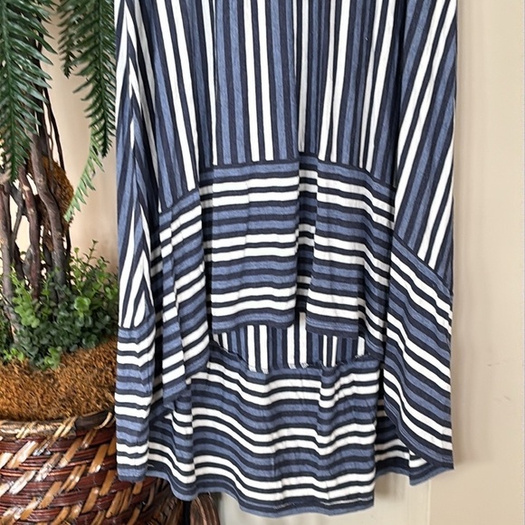 Sunday Anthropologie Blue White Striped High Low Maxi Dress Sleeveless Stretch - Picture 6 of 14